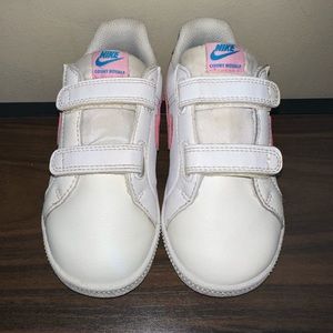 Nike kids shoes, size 9c, white with pink and blue.